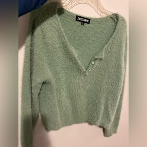 Sweet and sinful fuzzy green sweater